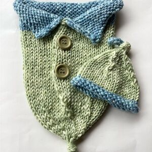 Baby Cocoon One Piece Hand Crafted Newborn Green Blue Knit